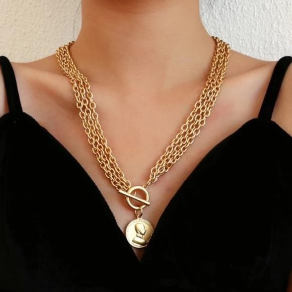 Jewelry - NEW 18K MULTI LAYERED COIN LONG PENDANT NECKLACE, NICE NECKLACE, CUTE NECKLACE